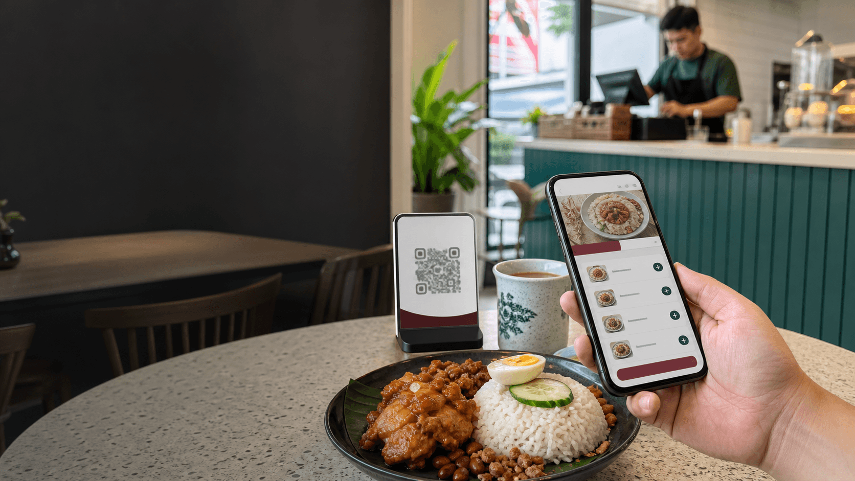 Restaurant table with a QR menu